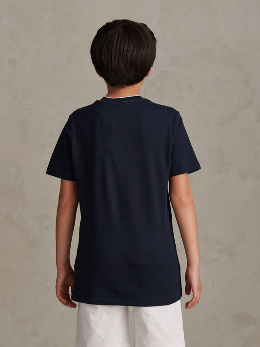 Boys Tipped Pique T-Shirt in Dark Sapphire Navy
