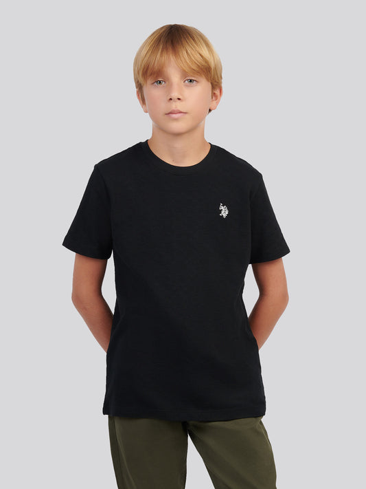 Boys Check Texture T-Shirt, in Black