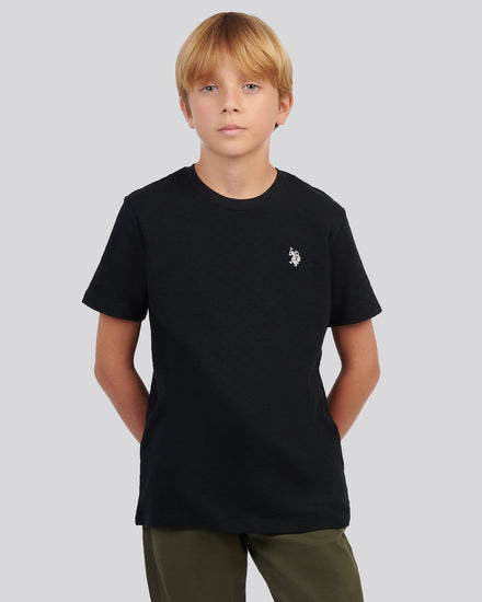 Boys Check Texture T-Shirt, in Black