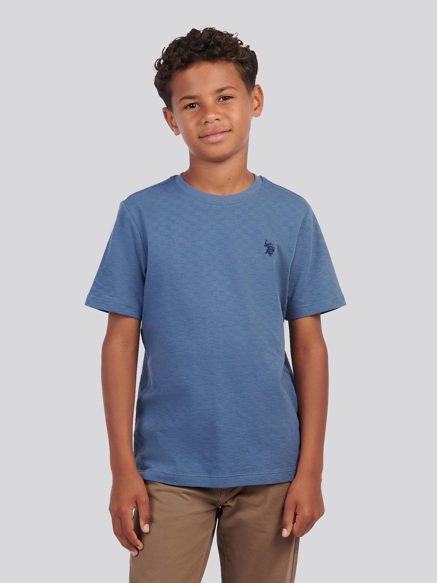 Boys Check Texture T-Shirt, in Vintage Indigo