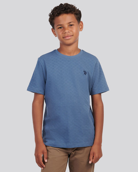 Boys Check Texture T-Shirt, in Vintage Indigo