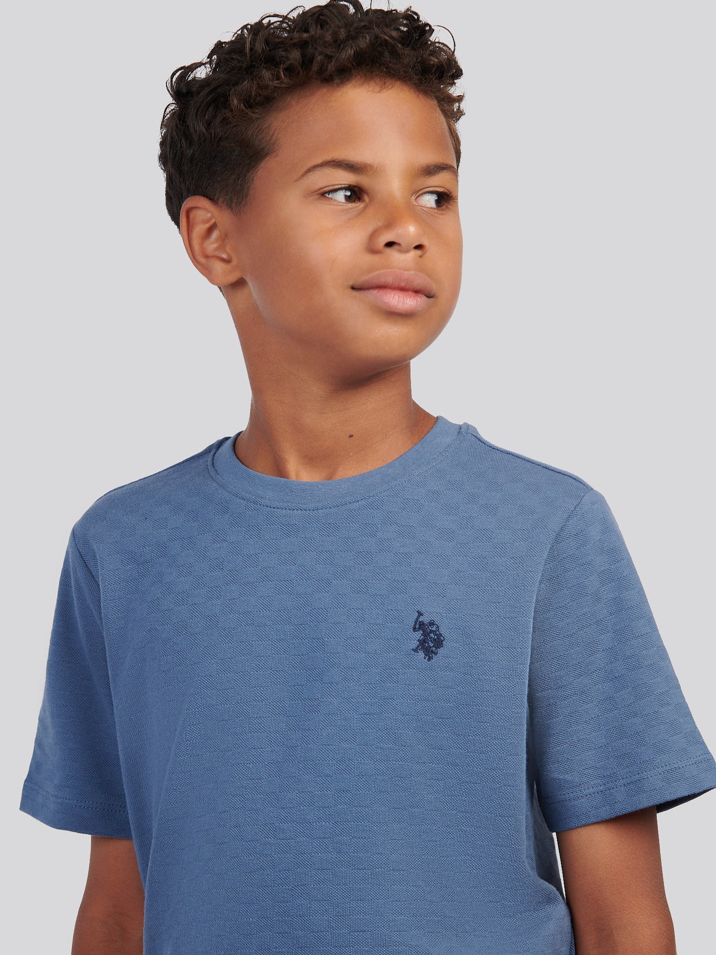 Boys Check Texture T-Shirt, in Vintage Indigo