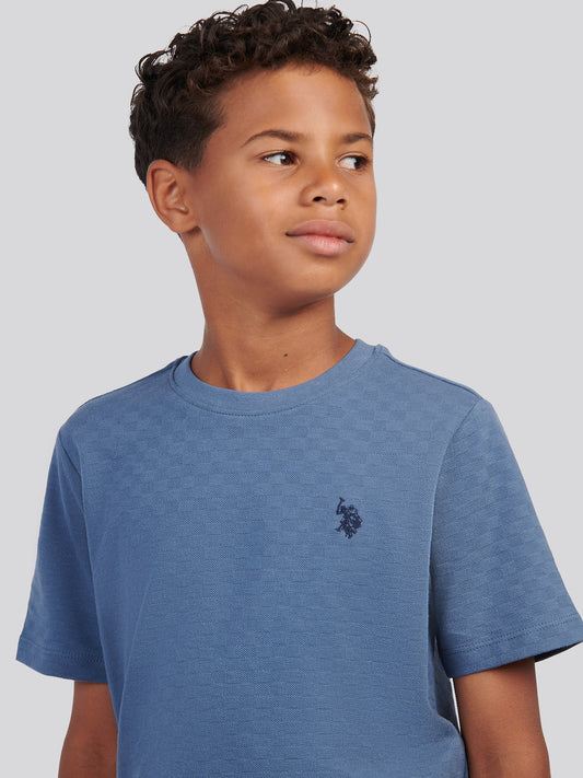 Boys Check Texture T-Shirt, in Vintage Indigo