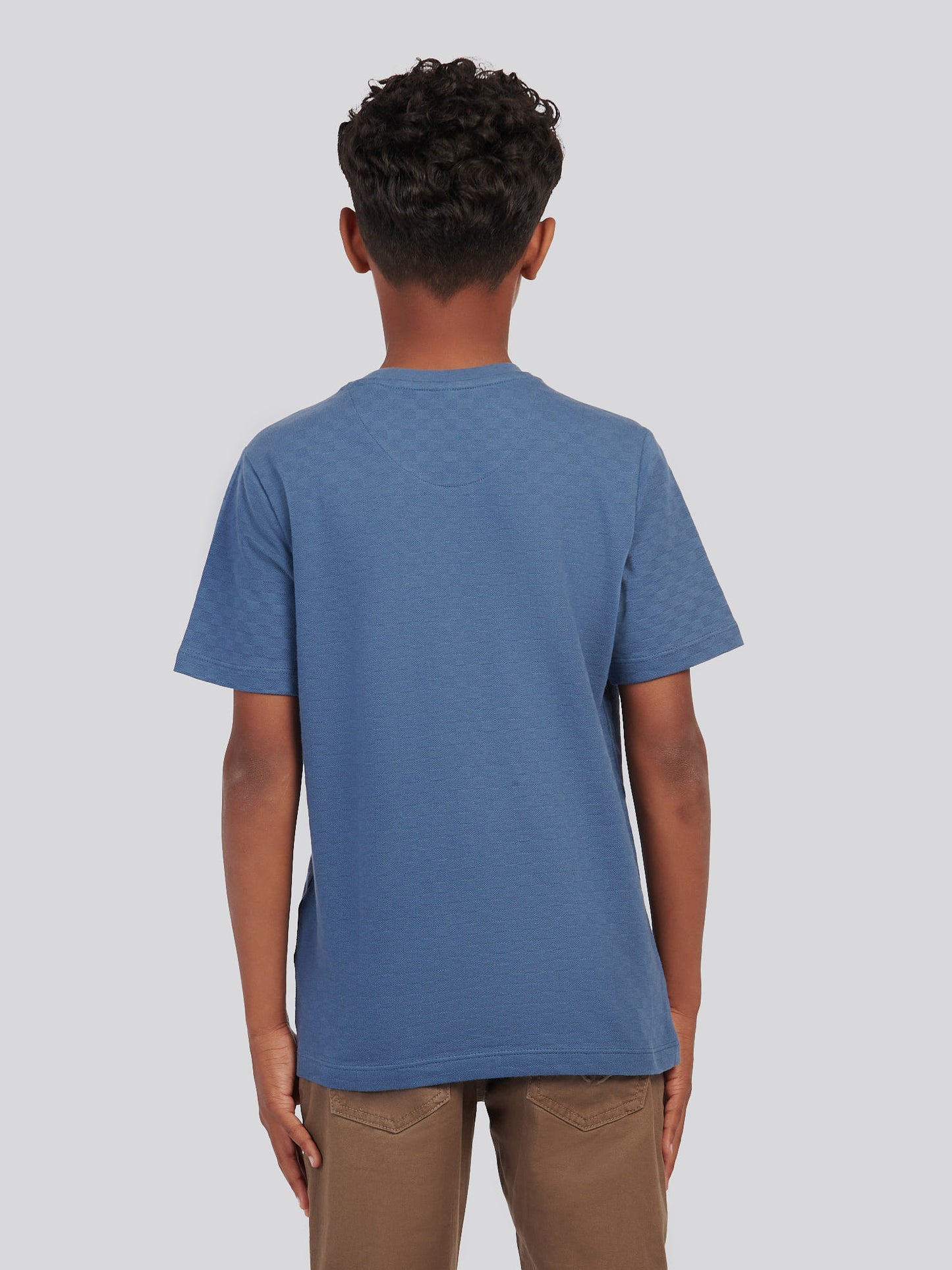 Boys Check Texture T-Shirt, in Vintage Indigo
