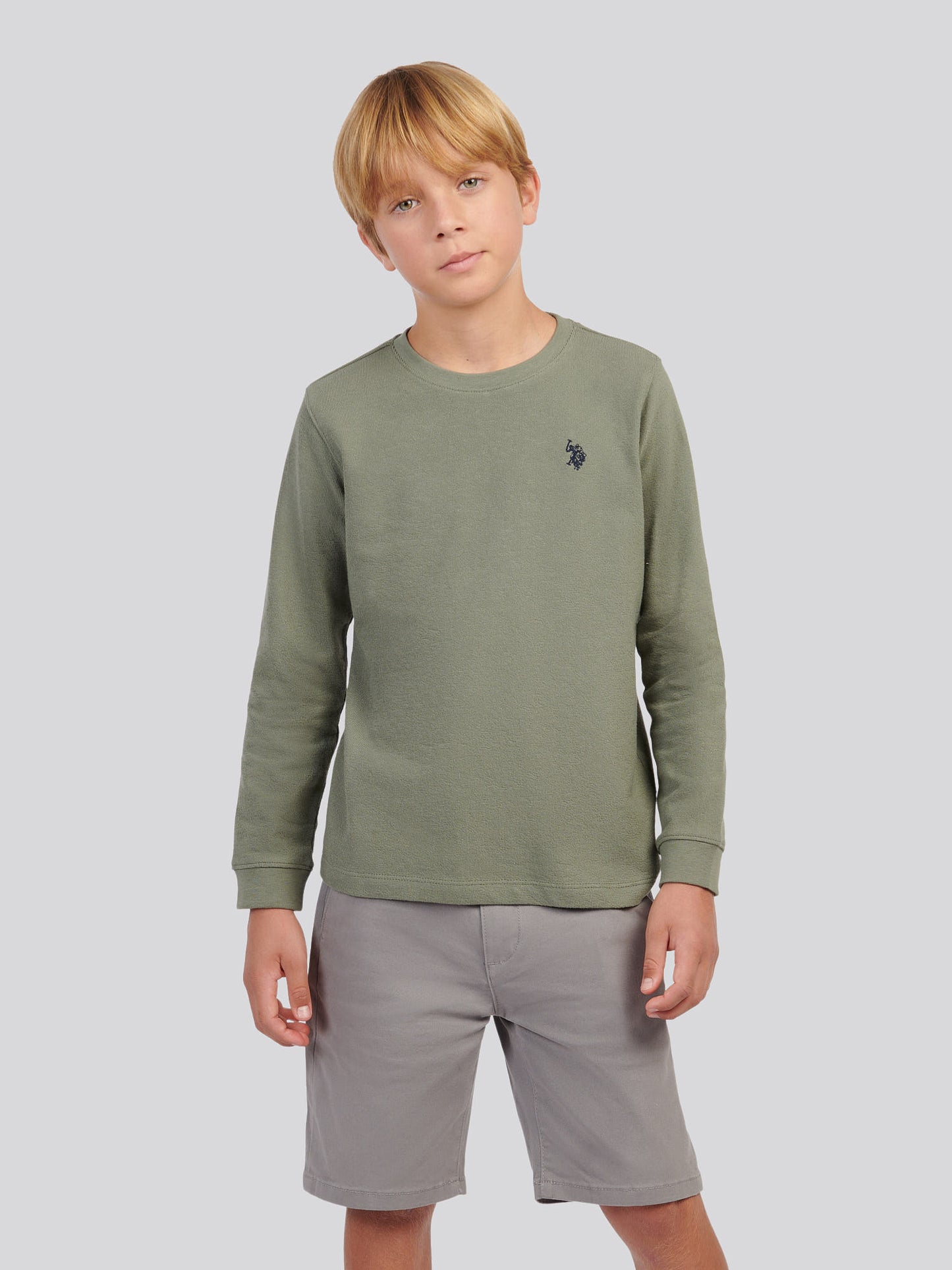 Boys Flat Pile Long Sleeve T-Shirt in Mulled Basil