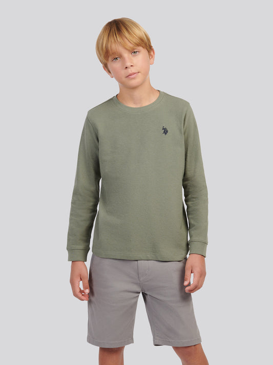 Boys Flat Pile Long Sleeve T-Shirt in Mulled Basil