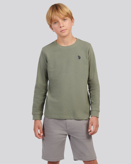 Boys Flat Pile Long Sleeve T-Shirt in Mulled Basil
