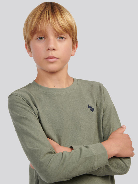 Boys Flat Pile Long Sleeve T-Shirt in Mulled Basil