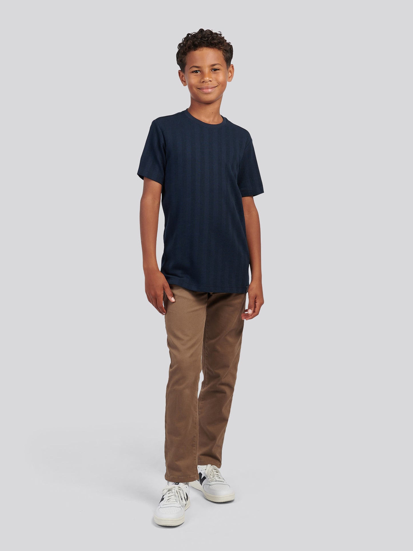 Boys Smart Vertical Texture T-Shirt in Dark Sapphire Navy