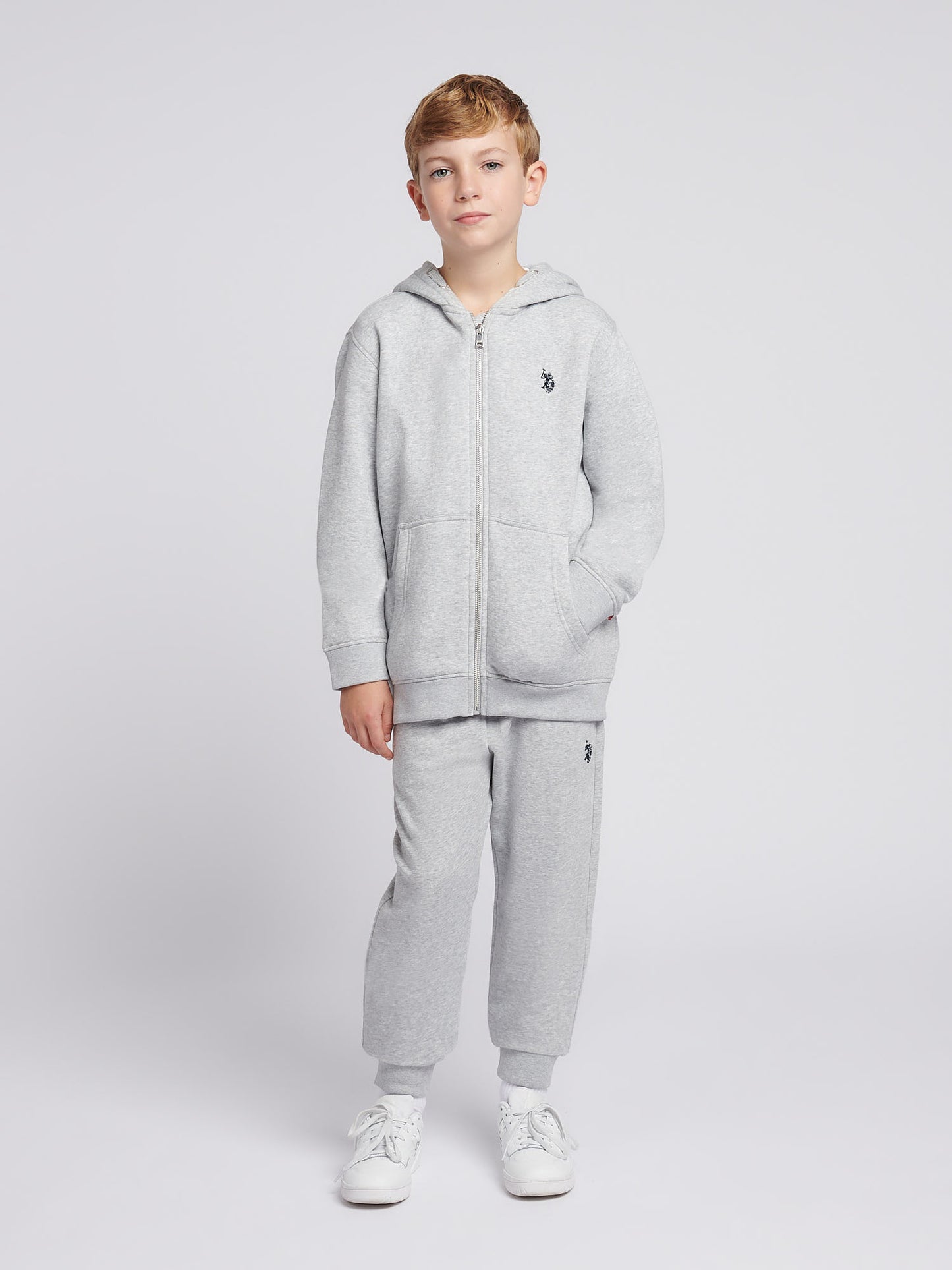 Boys Double Horsemen Loopback Jogger in Mid Grey Marl