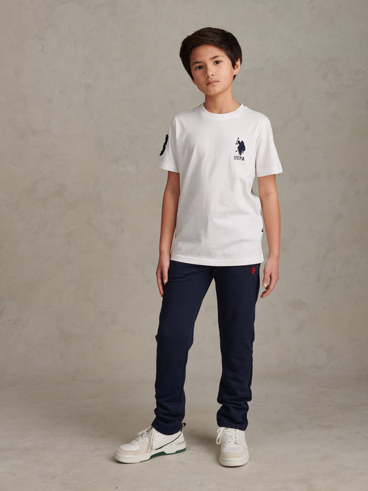 Boys Double Horsemen Straight Leg Jogger in Dark Sapphire Navy / Haute Red DHM