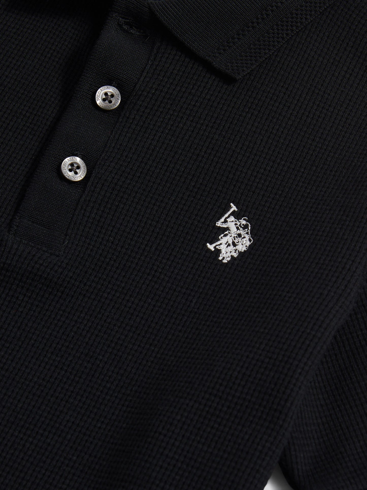 Boys Waffle Texture Polo Shirt in Black
