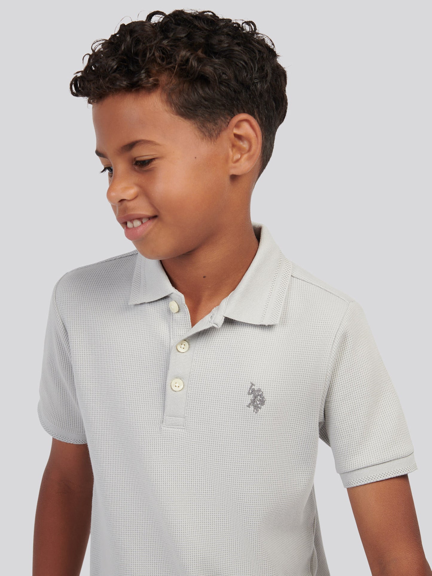 Boys Waffle Texture Polo Shirt in High Rise