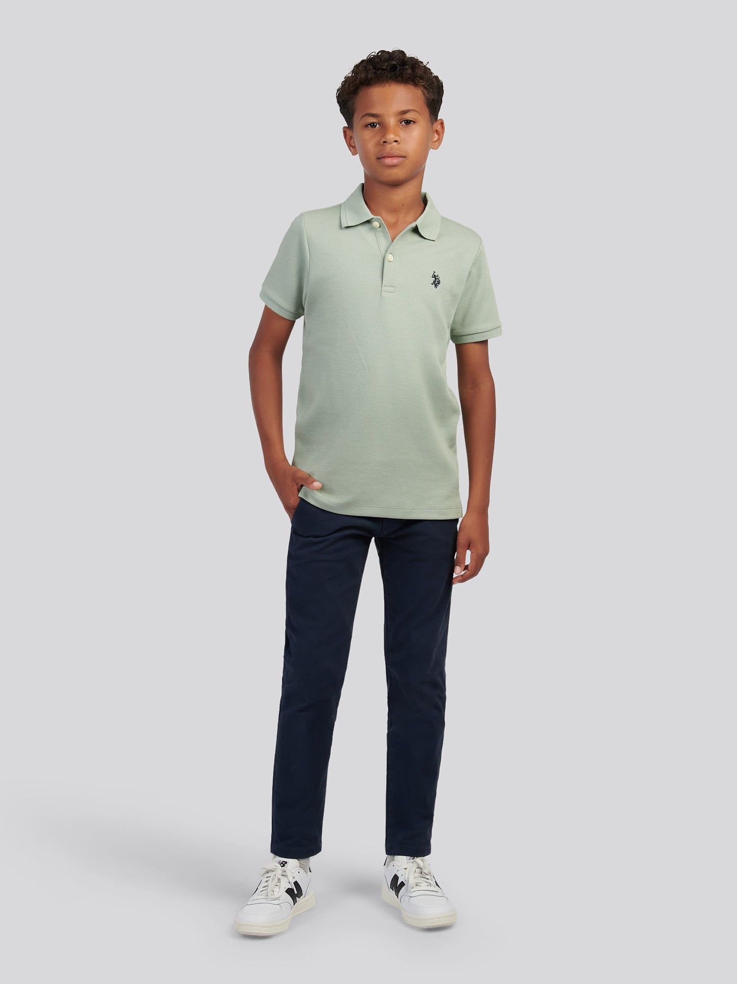 Boys Twill Texture Polo Shirt in Iceberg Green
