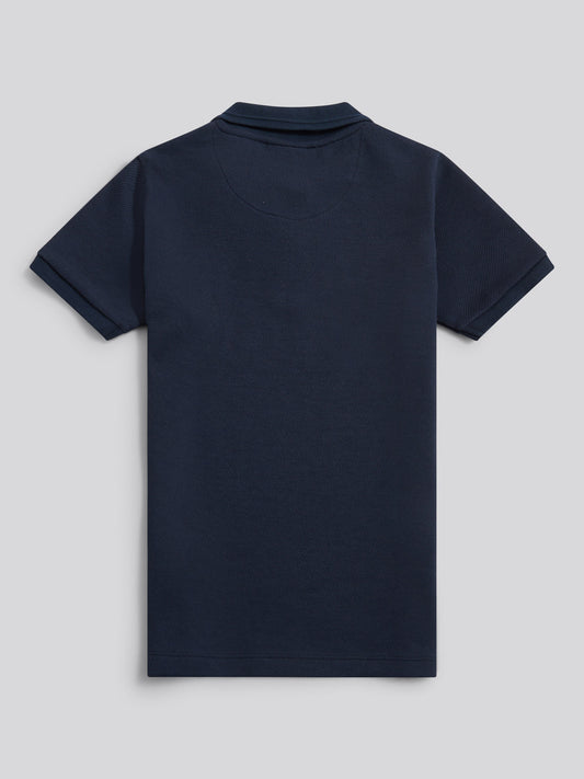 Boys Twill Texture Polo Shirt in Dark Sapphire Navy / Moonlight Blue DHM