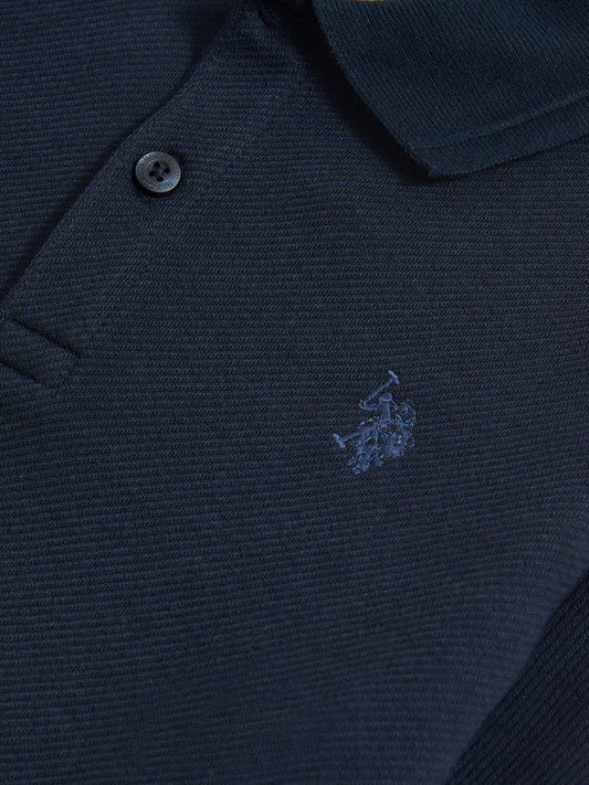 Boys Twill Texture Polo Shirt in Dark Sapphire Navy / Moonlight Blue DHM