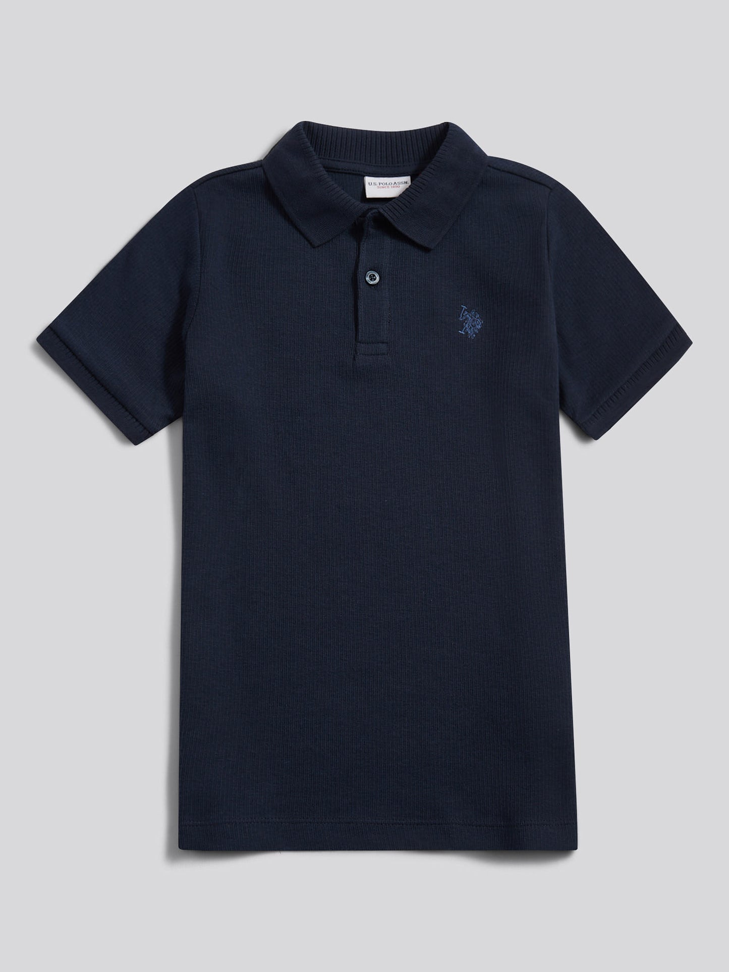 Boys Heritage Textured Polo Shirt in Dark Sapphire Navy / Moonlight Blue DHM