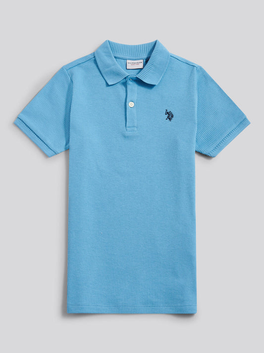 Boys Heritage Textured Polo Shirt in Heritage Blue