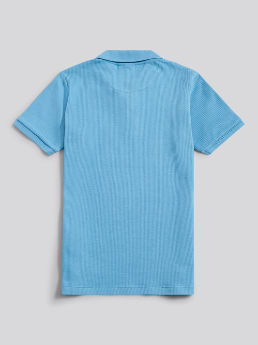 Boys Heritage Textured Polo Shirt in Heritage Blue