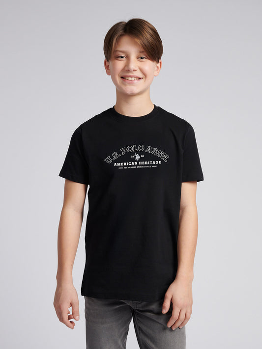 Boys Heritage Graphic Print T-Shirt in Black