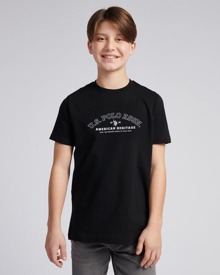 Boys Heritage Graphic Print T-Shirt in Black