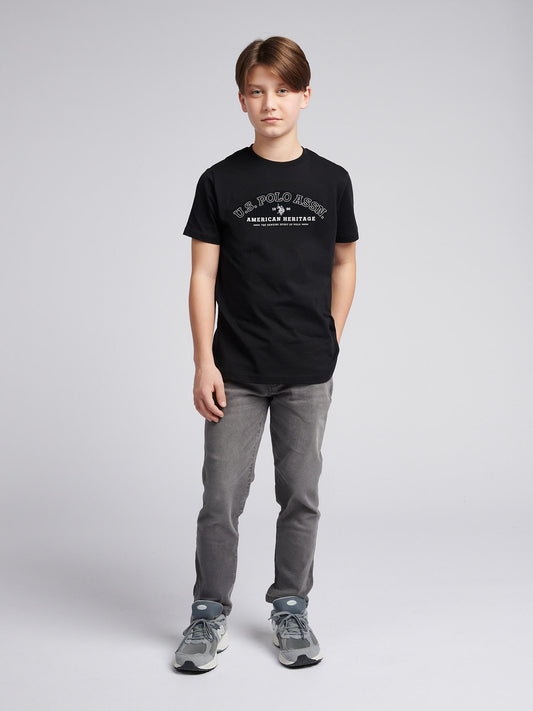 Boys Heritage Graphic Print T-Shirt in Black