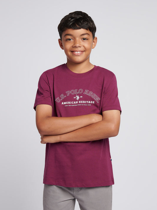 Boys Heritage Graphic Print T-Shirt in Grape Wine