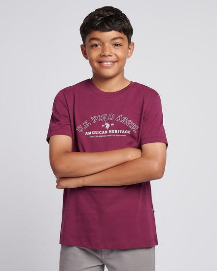 Boys Heritage Graphic Print T-Shirt in Grape Wine
