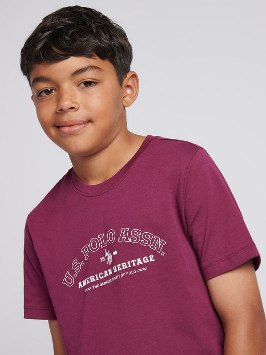 Boys Heritage Graphic Print T-Shirt in Grape Wine