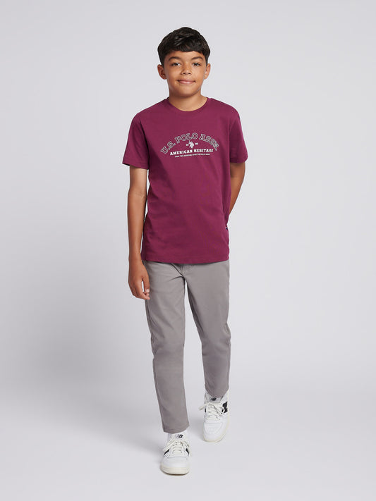 Boys Heritage Graphic Print T-Shirt in Grape Wine