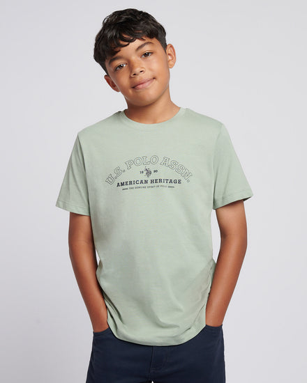 Boys Heritage Graphic Print T-Shirt in Iceberg Green