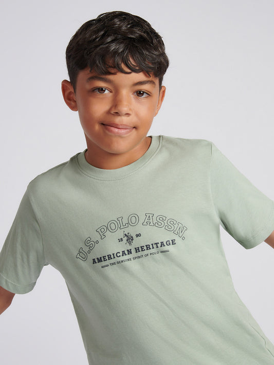 Boys Heritage Graphic Print T-Shirt in Iceberg Green