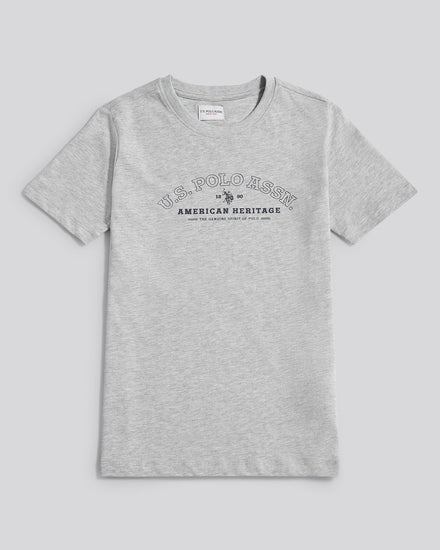 Boys Heritage Graphic Print T-Shirt in Mid Grey Marl