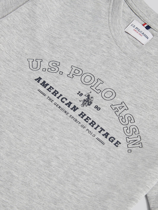 Boys Heritage Graphic Print T-Shirt in Mid Grey Marl