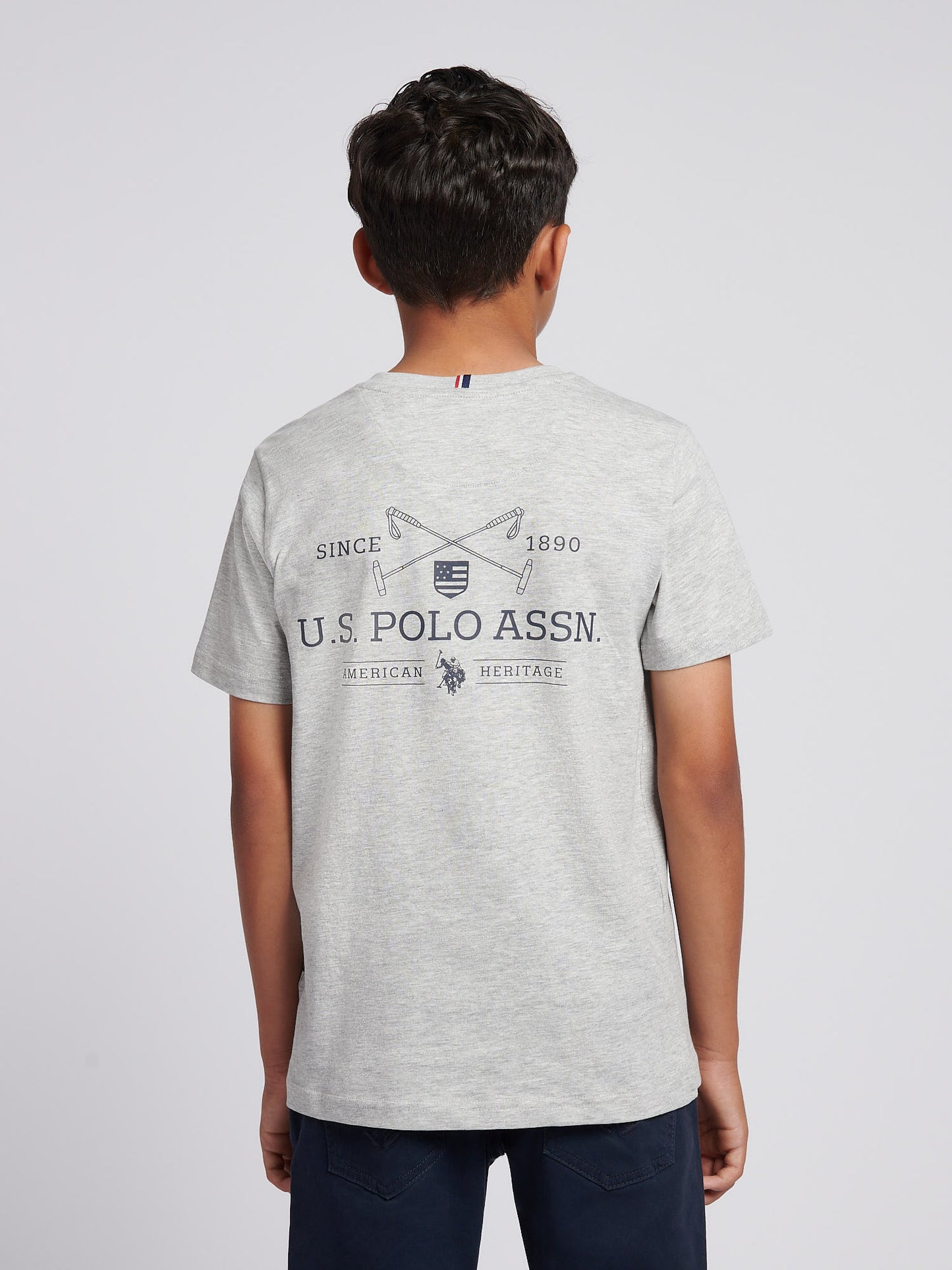 Boys USPA Back Graphic T-Shirt in Mid Grey Marl
