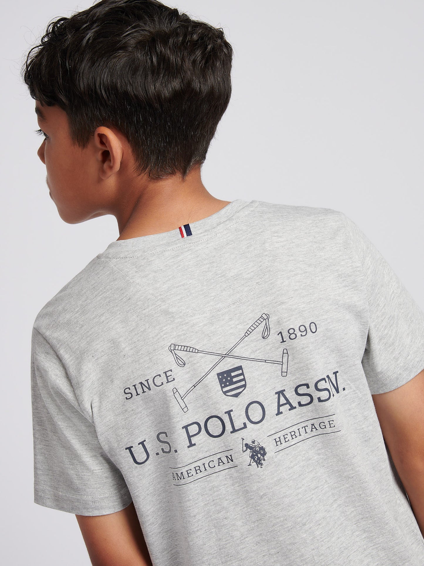 Boys USPA Back Graphic T-Shirt in Mid Grey Marl