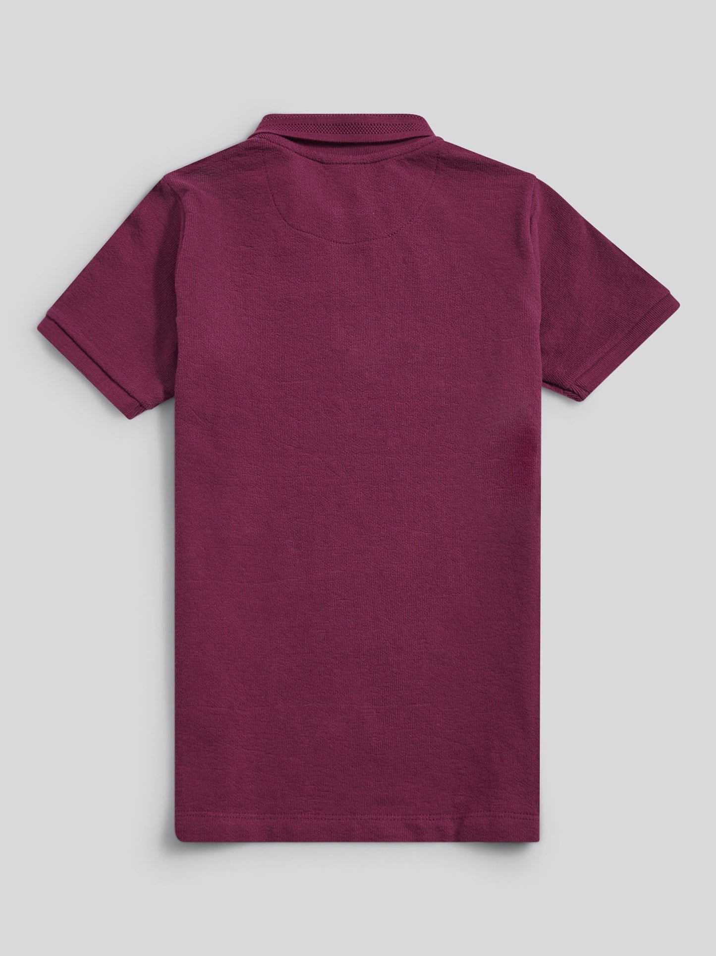 Boys Flat Pile Texture Zip Polo Shirt in Grape Wine