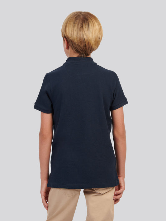 Boys Flat Pile Texture Zip Polo Shirt in Dark Sapphire Navy / Moonlight Blue DHM