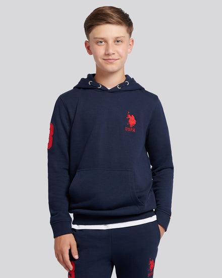 Boys Player 3 Hoodie in Dark Sapphire Navy / Haute Red DHM
