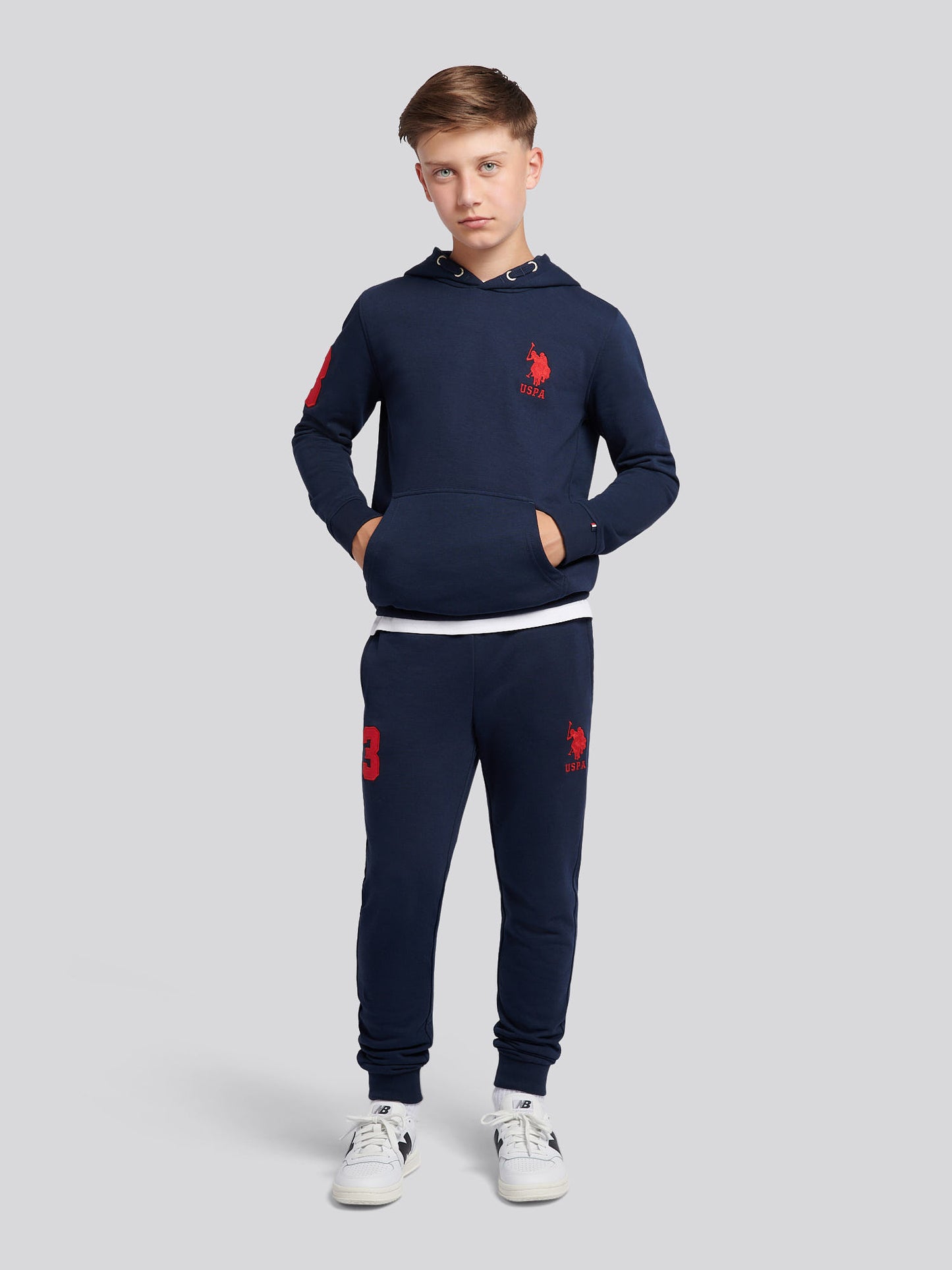 Boys Player 3 Hoodie in Dark Sapphire Navy / Haute Red DHM
