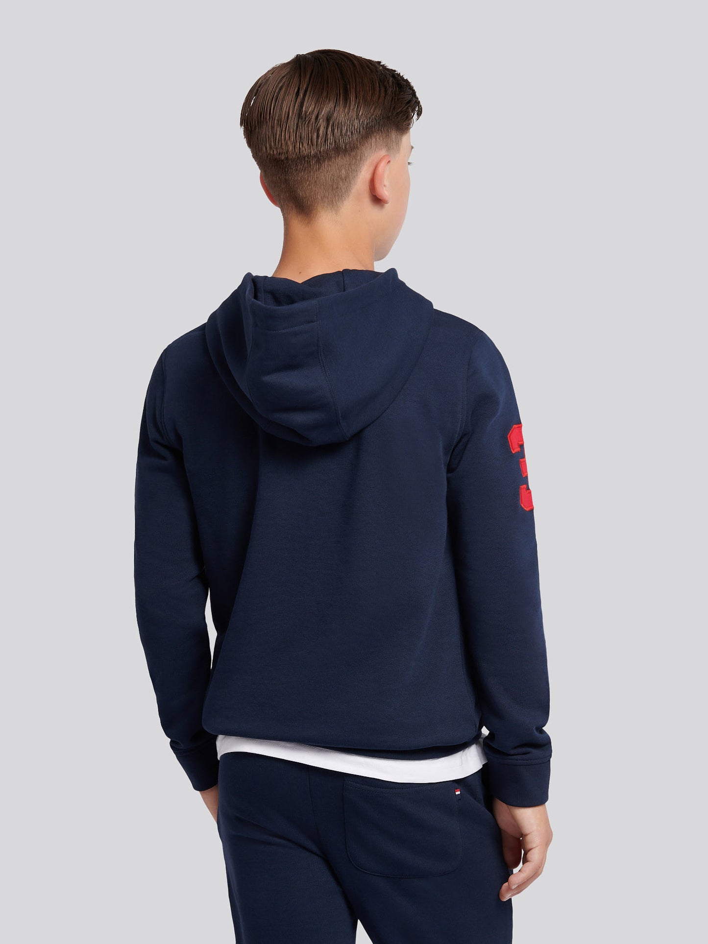 Boys Player 3 Hoodie in Dark Sapphire Navy / Haute Red DHM