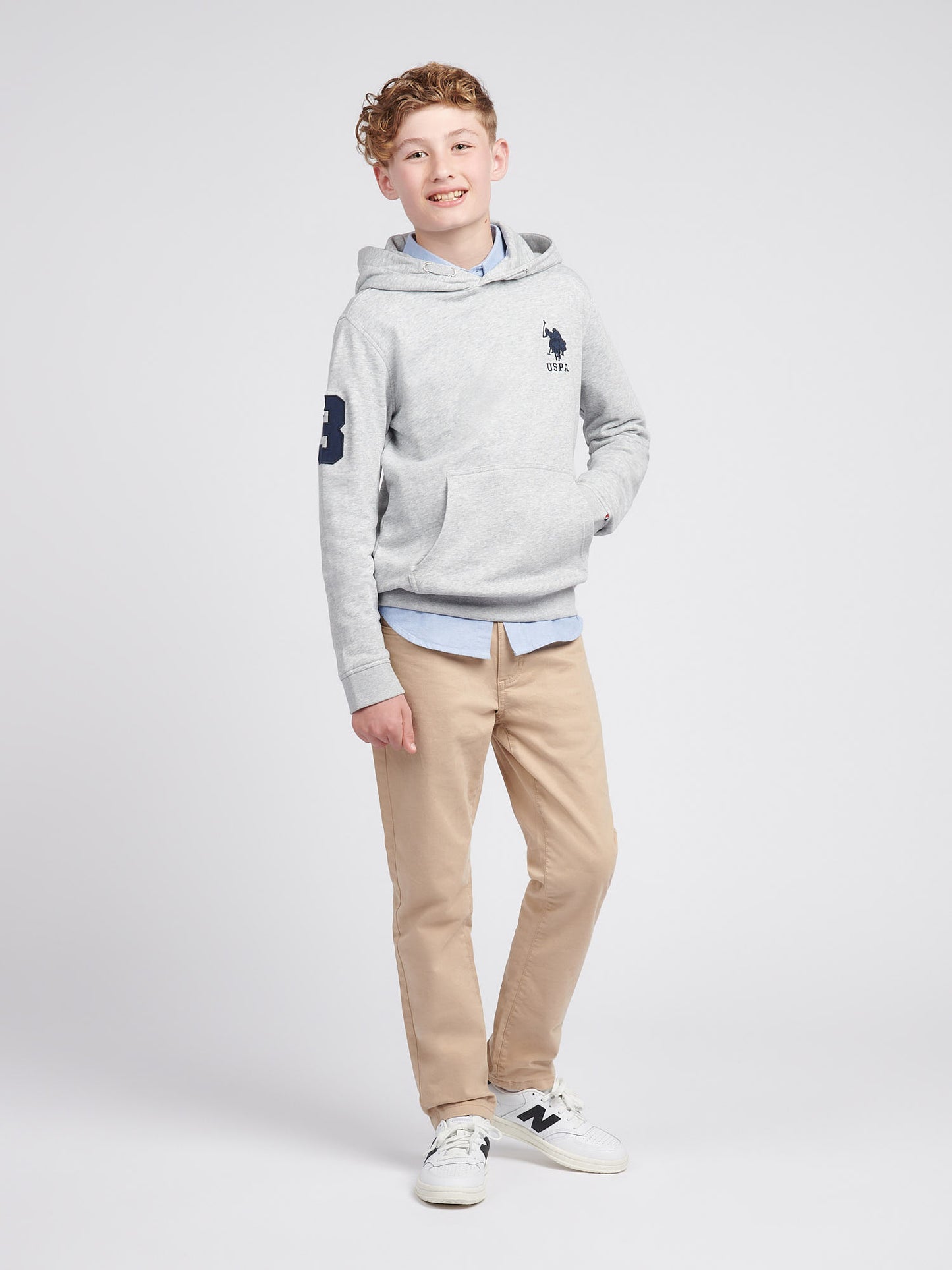 Boys Player 3 Hoodie in Mid Grey Marl