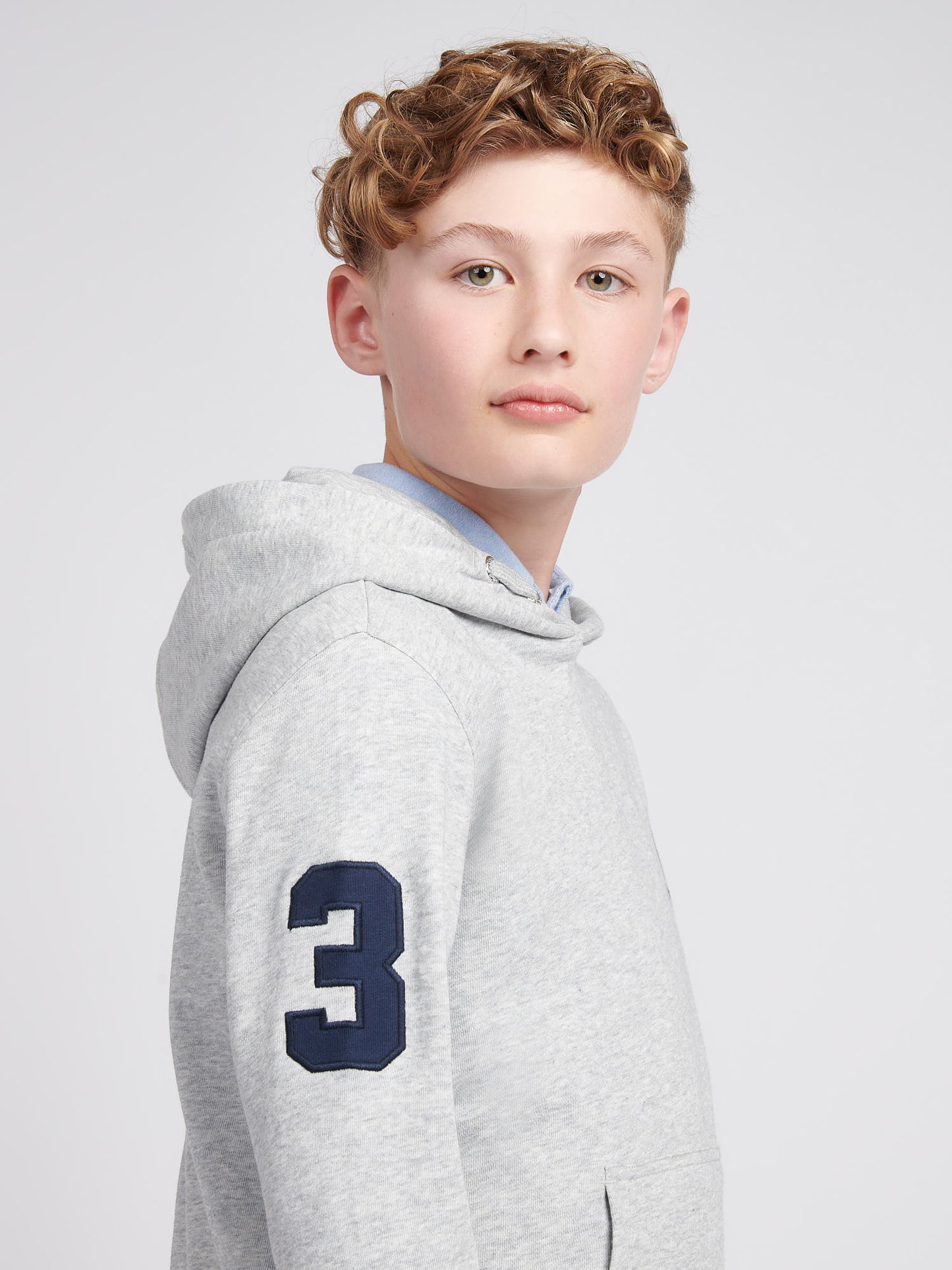 Boys Player 3 Hoodie in Mid Grey Marl