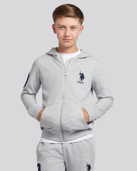 Boys Player 3 Zip Hoodie in Mid Grey Marl