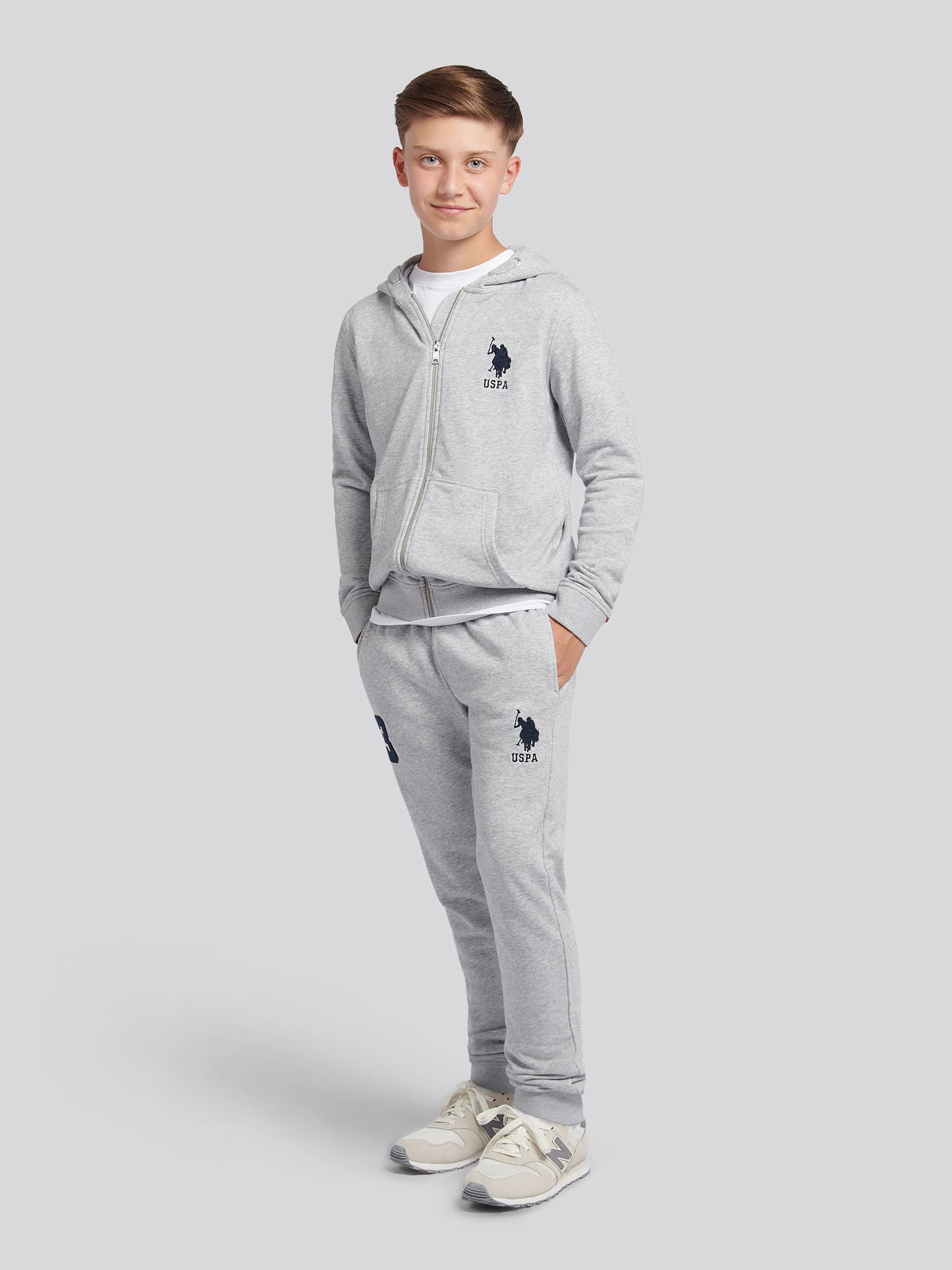 Boys Player 3 Zip Hoodie in Mid Grey Marl