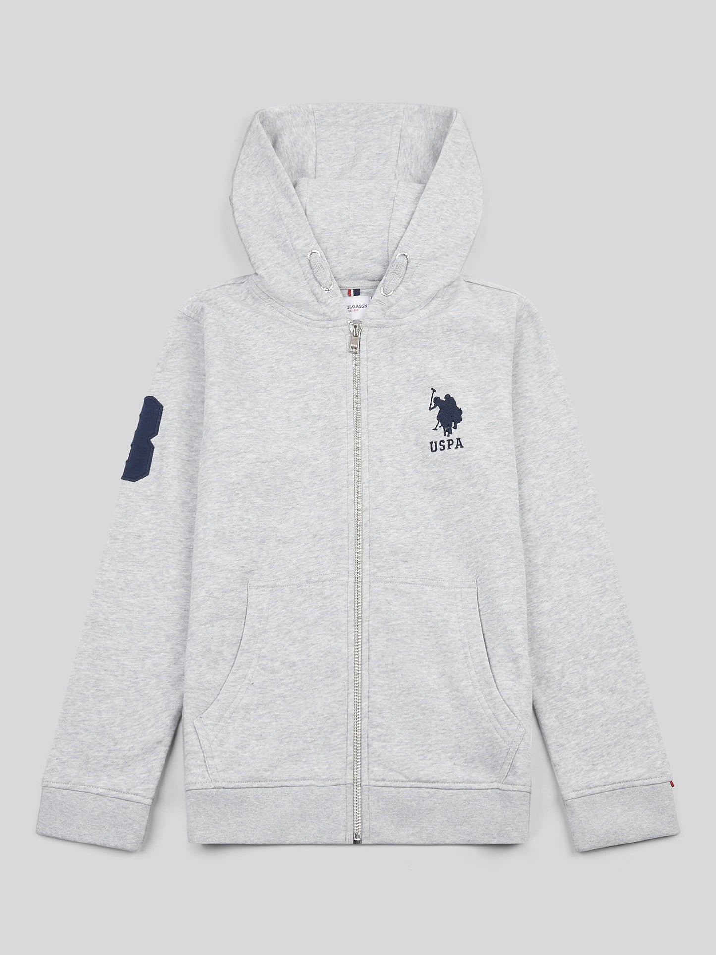 Boys Player 3 Zip Hoodie in Mid Grey Marl