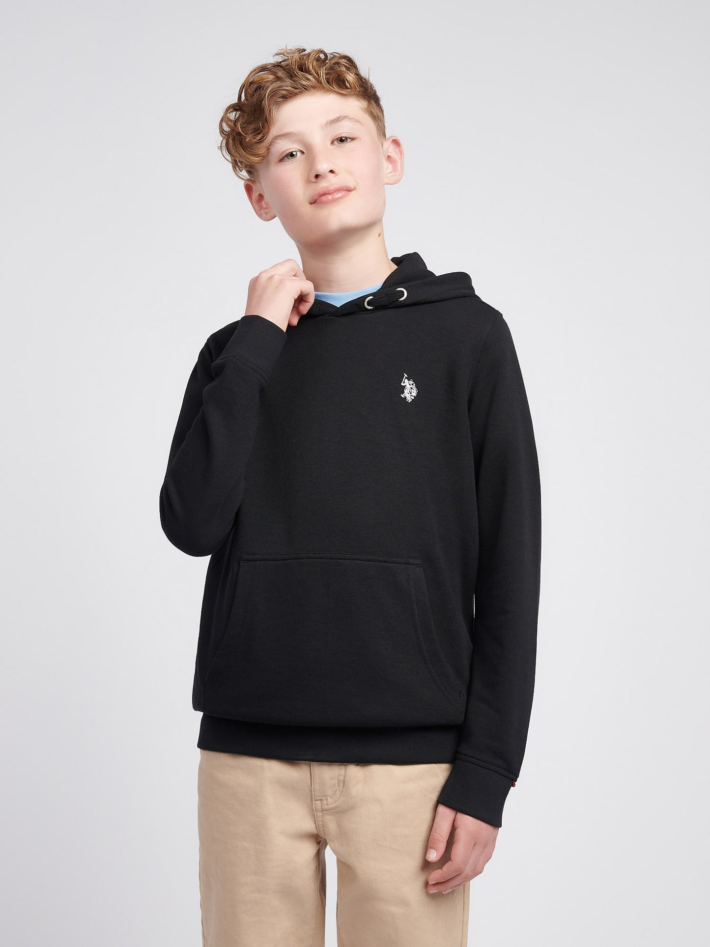 Boys Double Horsemen Hoodie in Black Bright White DHM