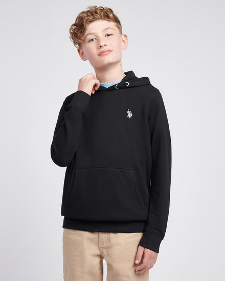 Boys Double Horsemen Hoodie in Black Bright White DHM