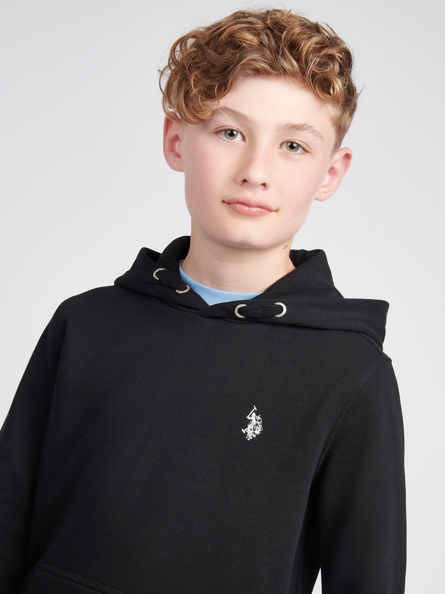 Boys Double Horsemen Hoodie in Black Bright White DHM