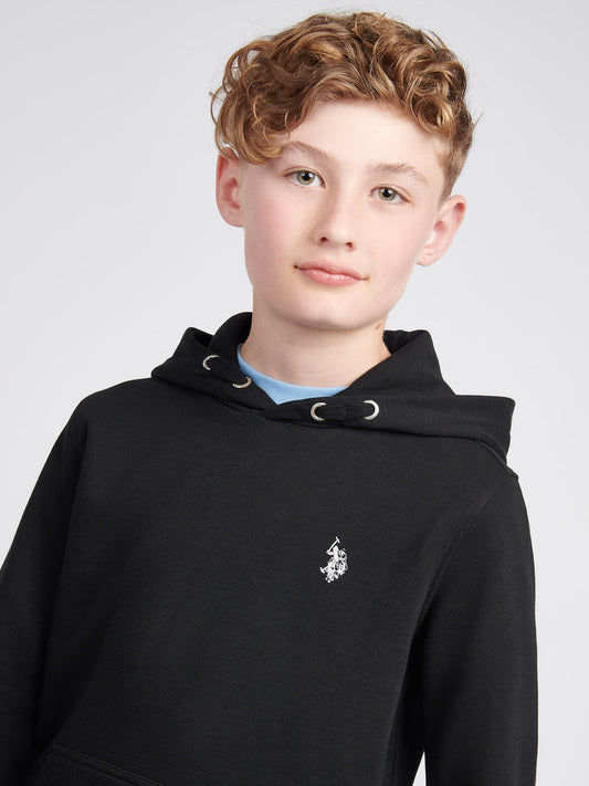 Boys Double Horsemen Hoodie in Black Bright White DHM